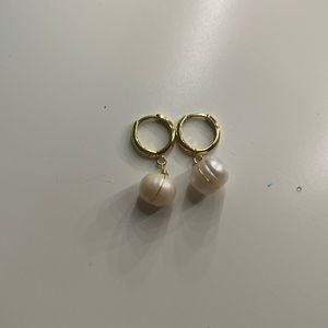 Gold Pearl Dangle Earrings